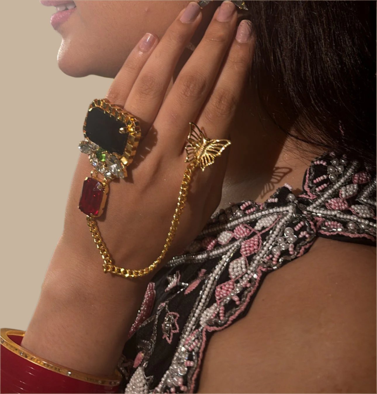 goldplated-double-finger-chain-ring