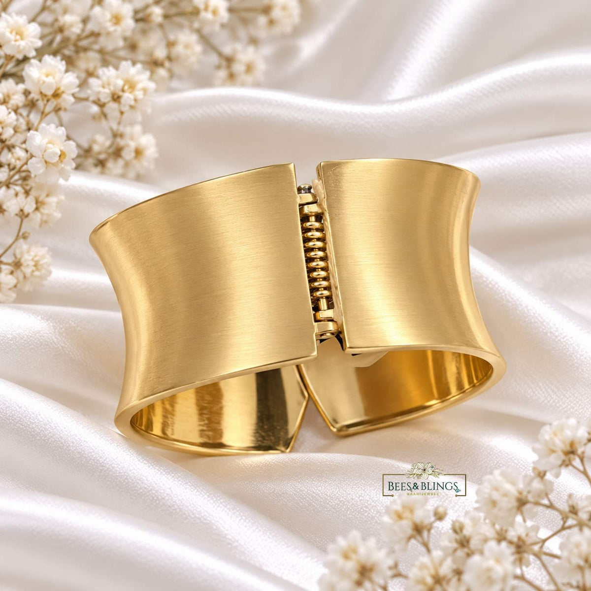 Teal-Blue Gold-Tone Statement Hand Cuff