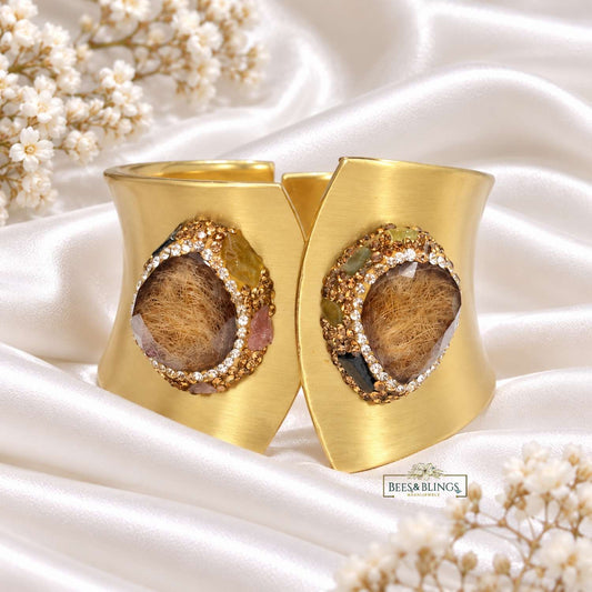Golden Gemstone Statement Cuff Bracelet