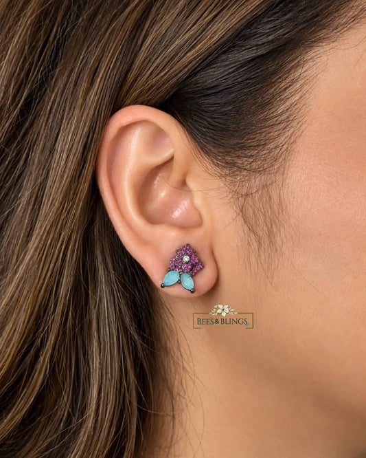 Wine Gunmetal Statement Floral EarCuff
