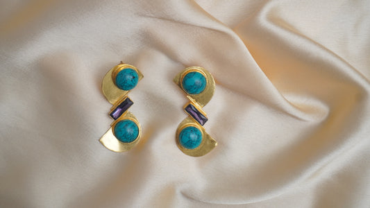 Turquoise Gold-Plated Statement Earrings