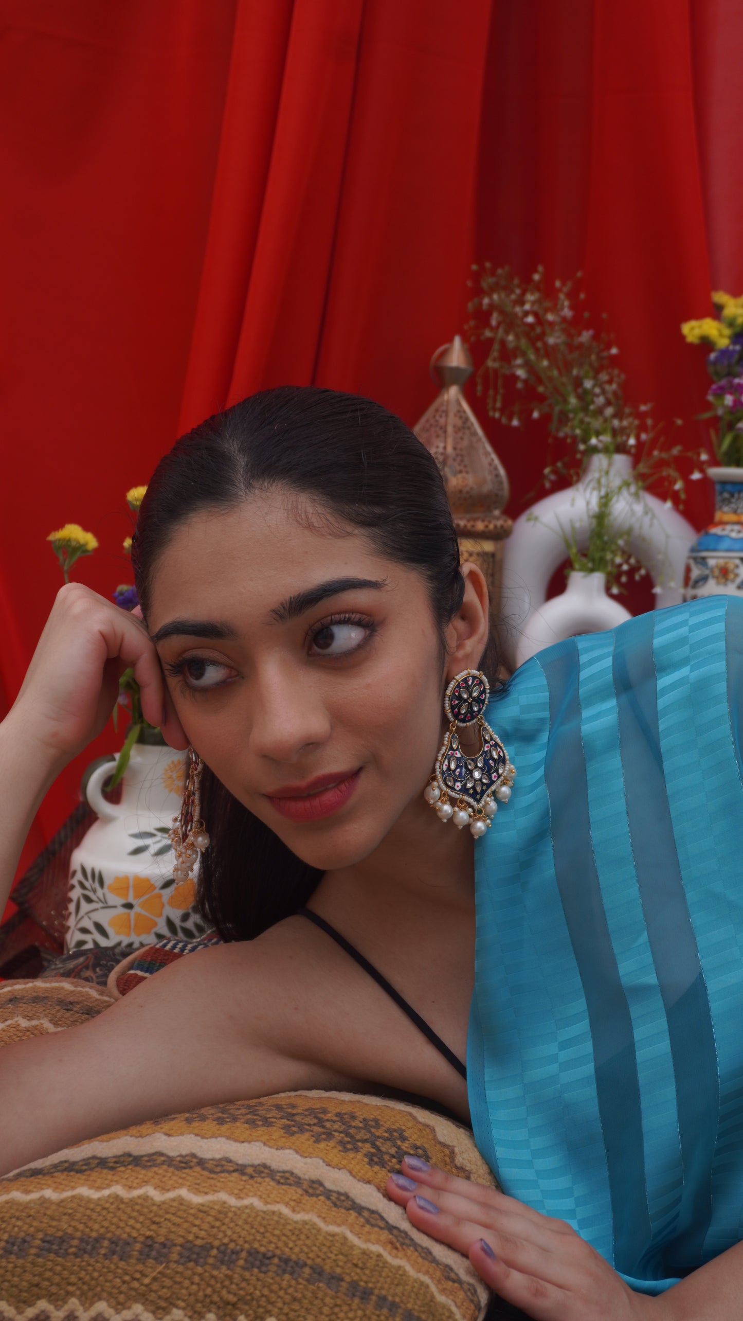 green meenakari kundan earrings