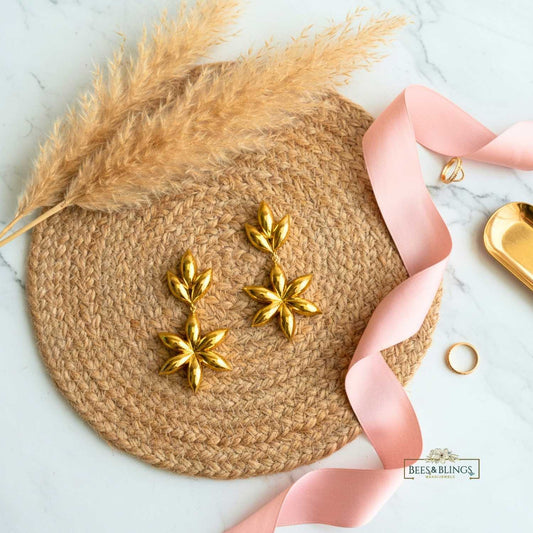 Gold Floral Statement Drop Earrings