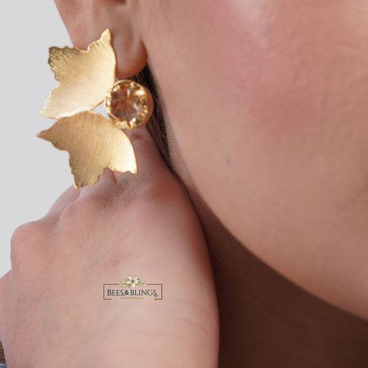 Gold-Plated-Floral-Statement-studs-Earrings