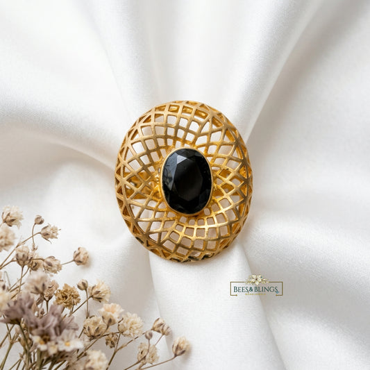Gold Plated Black Oval Ring
