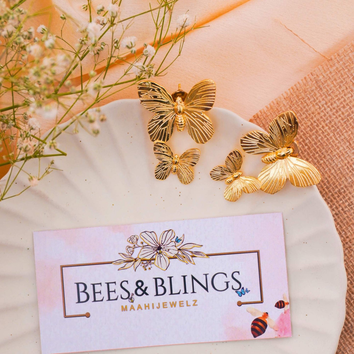 goldplated butterfly statement earrings (QUEEN BEE )