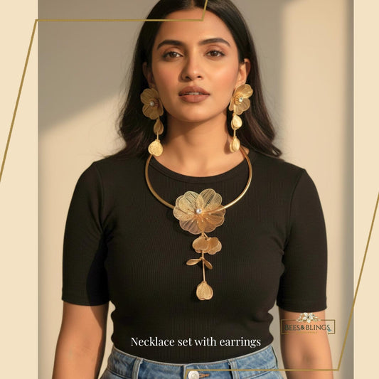 Golden-floral-party-necklace-set