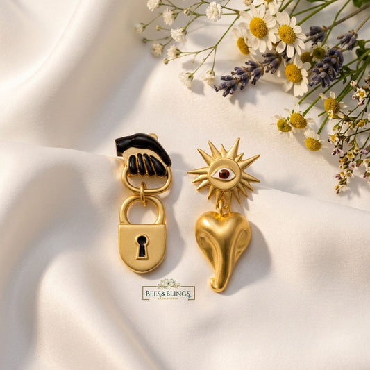Golden Evil Eye Heart Statement Earrings