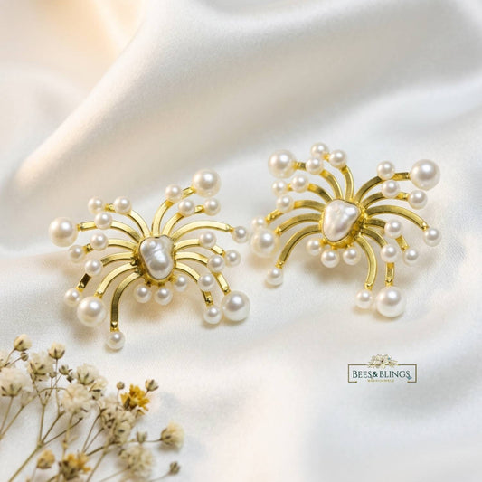 Golden Pearl Statement Earrings