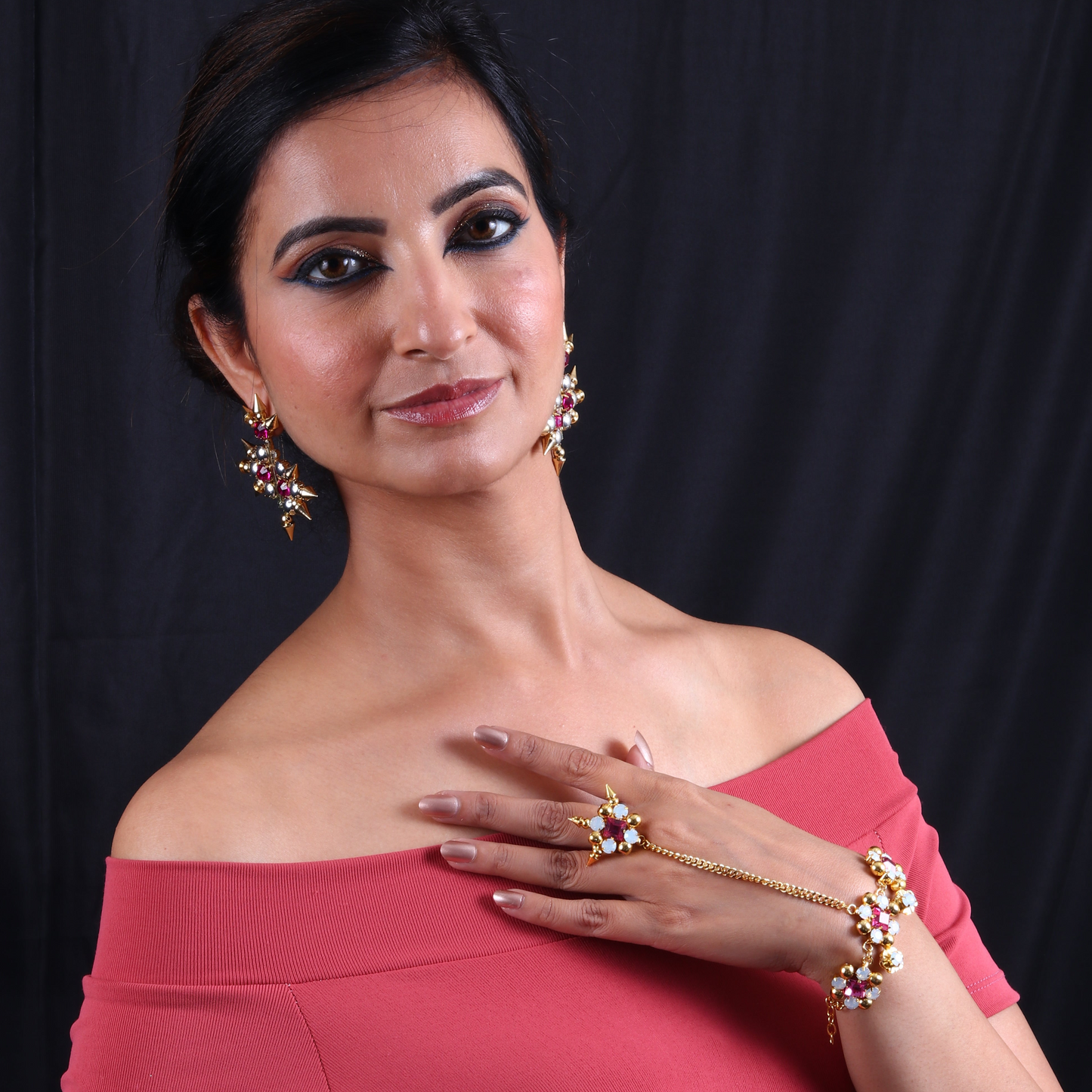 pink-partywear-statement-earrings