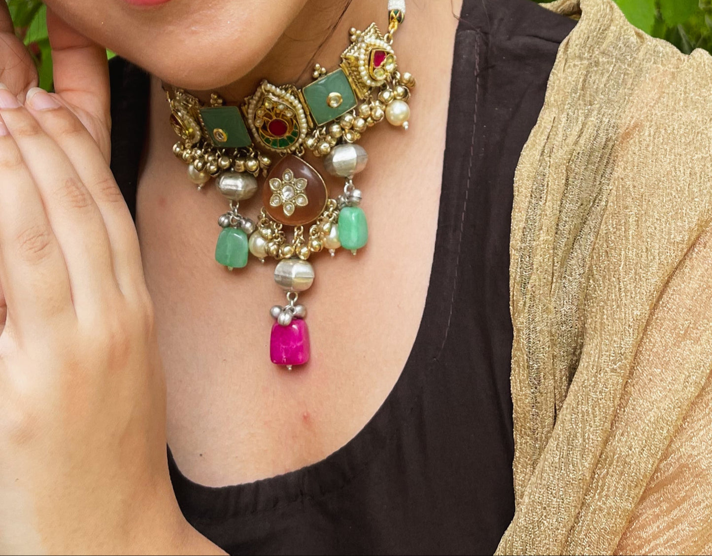 Ras Rasiya green Dual Tone Choker