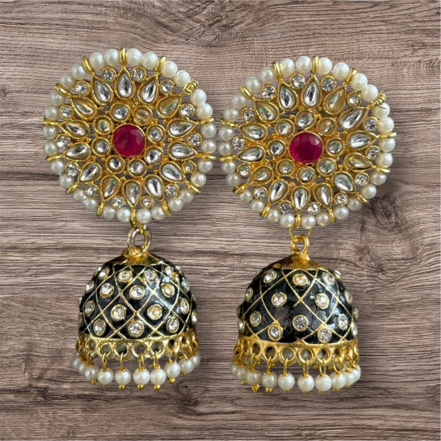 Meenakari Kundan Jhumkis