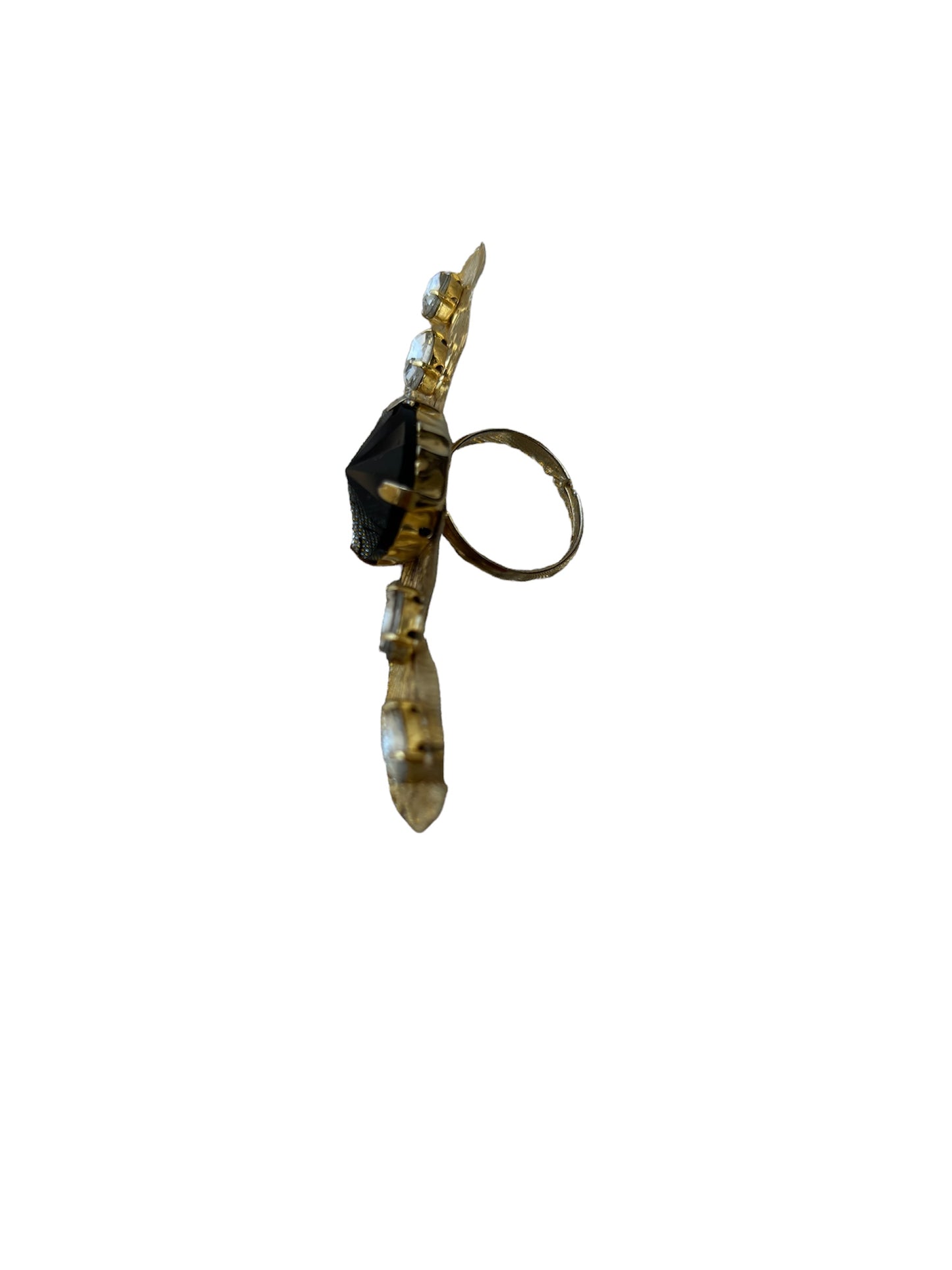 goldplated-black stone -leaf-ring