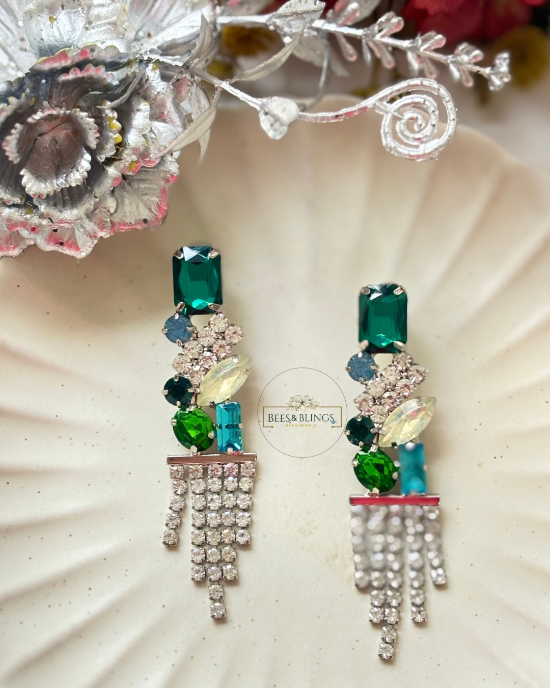 green party drop earrings