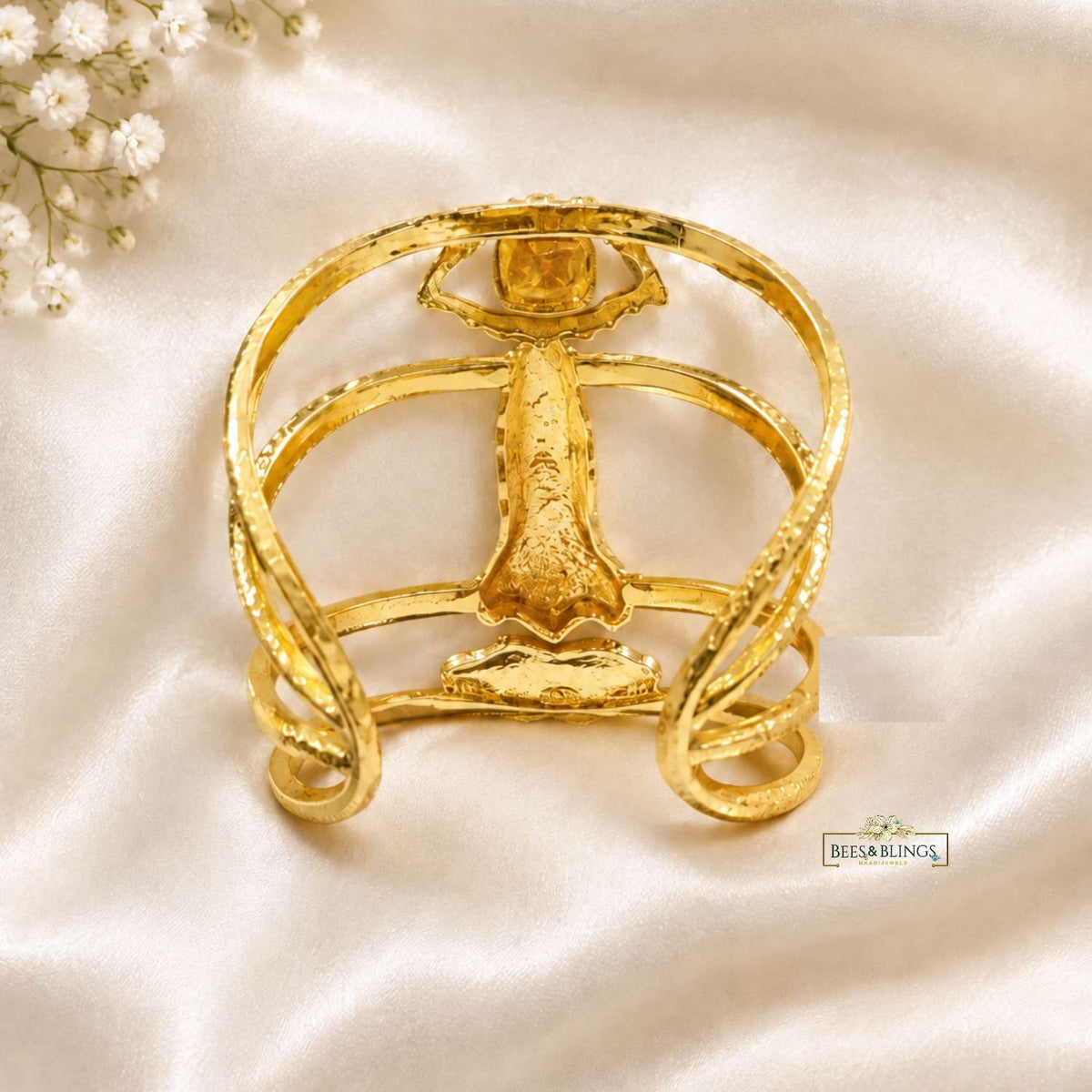 Golden EvilEye Statement Cuff Bracelet