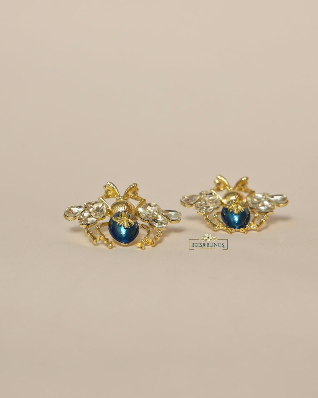 Blue bee statement earring