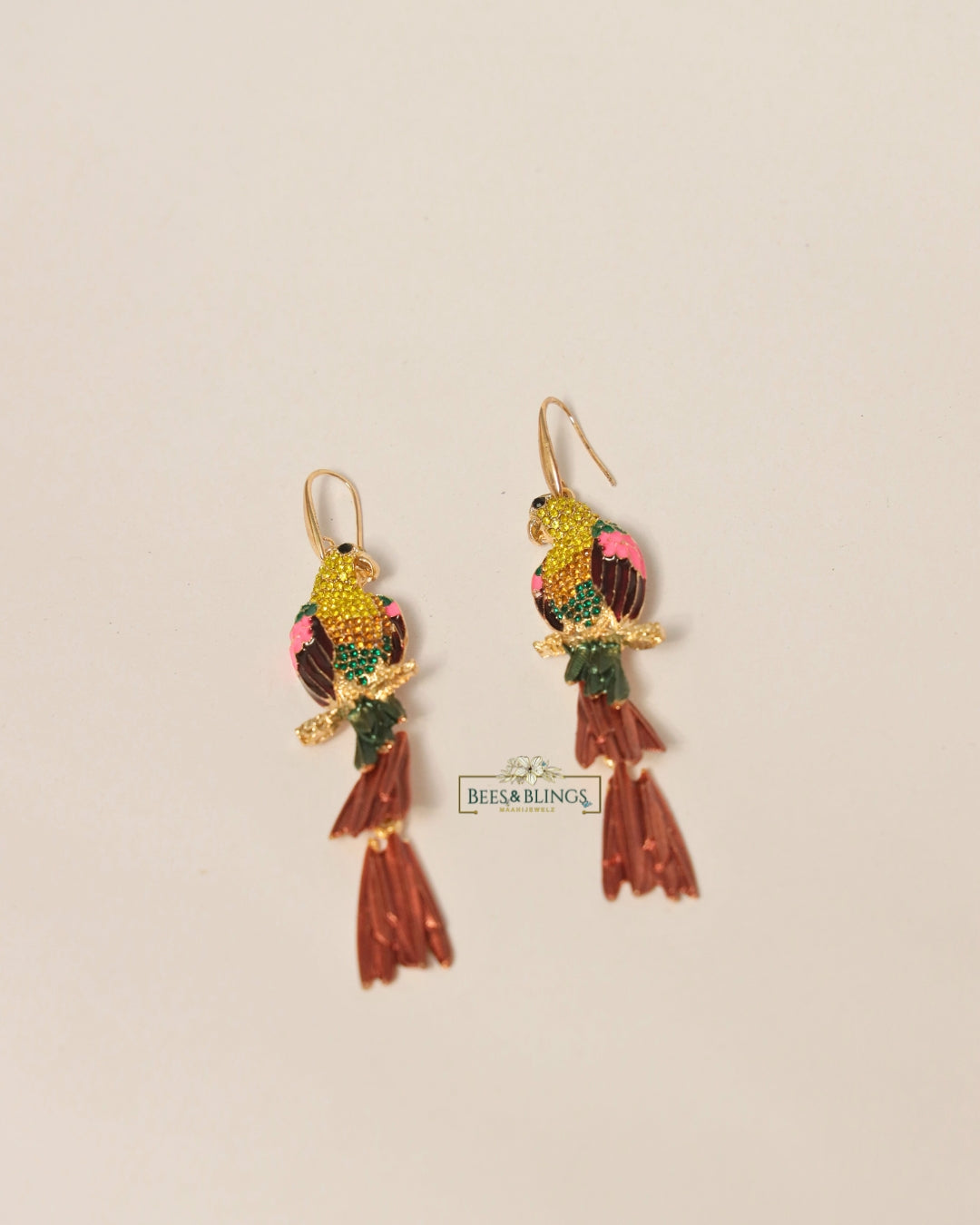 colourful bird statement earring