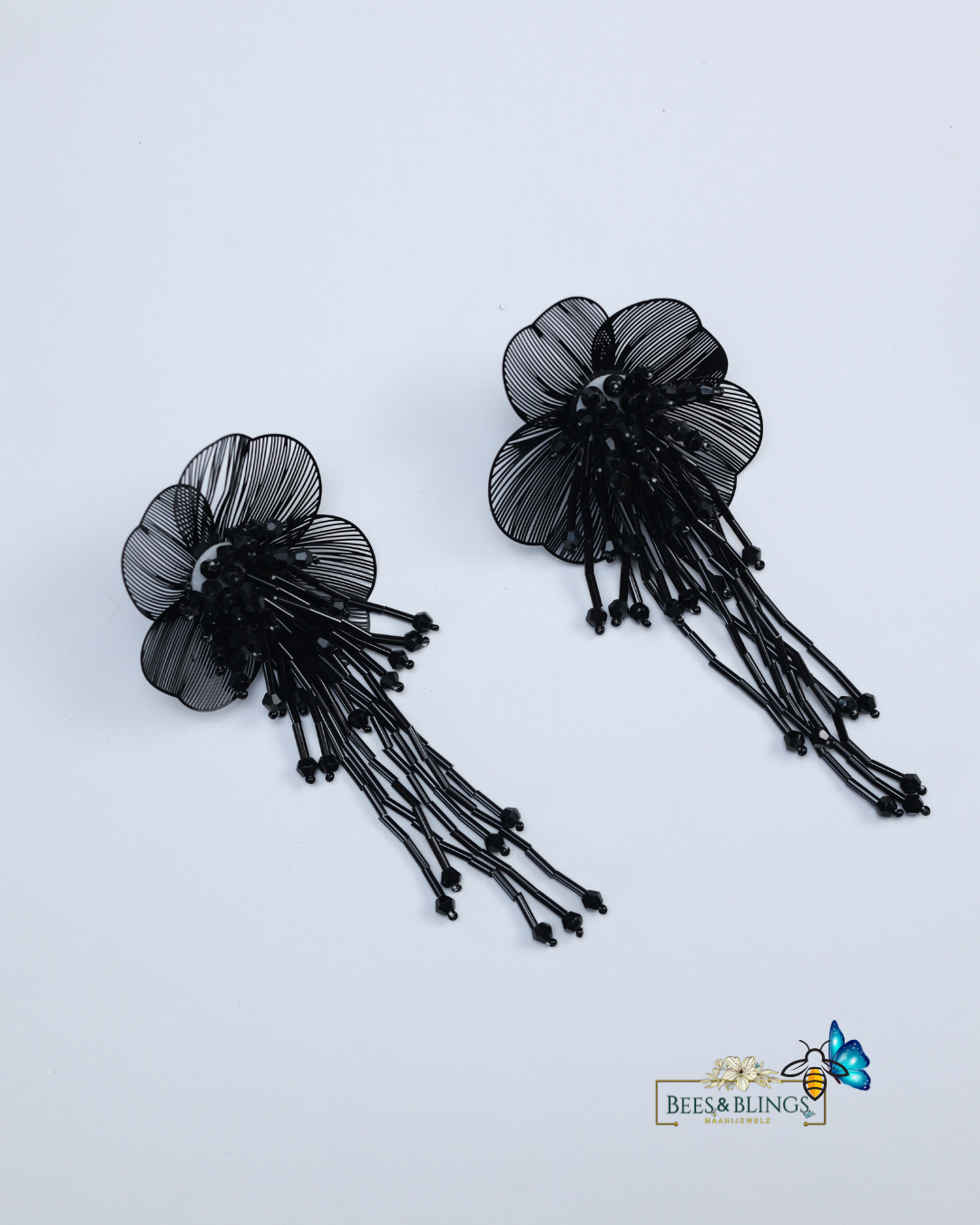Black-floral-party-earrings