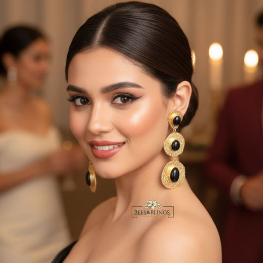 Golden Black Drop Earrings