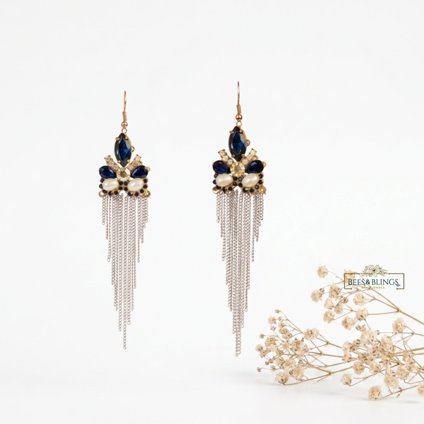 Blue Silver Mini Tassel Drop Earrings