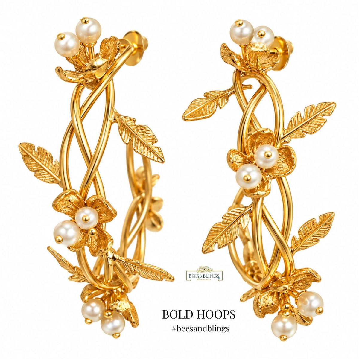 Gold Plated Floral Hoop Earrings – Statement Earrings for Women