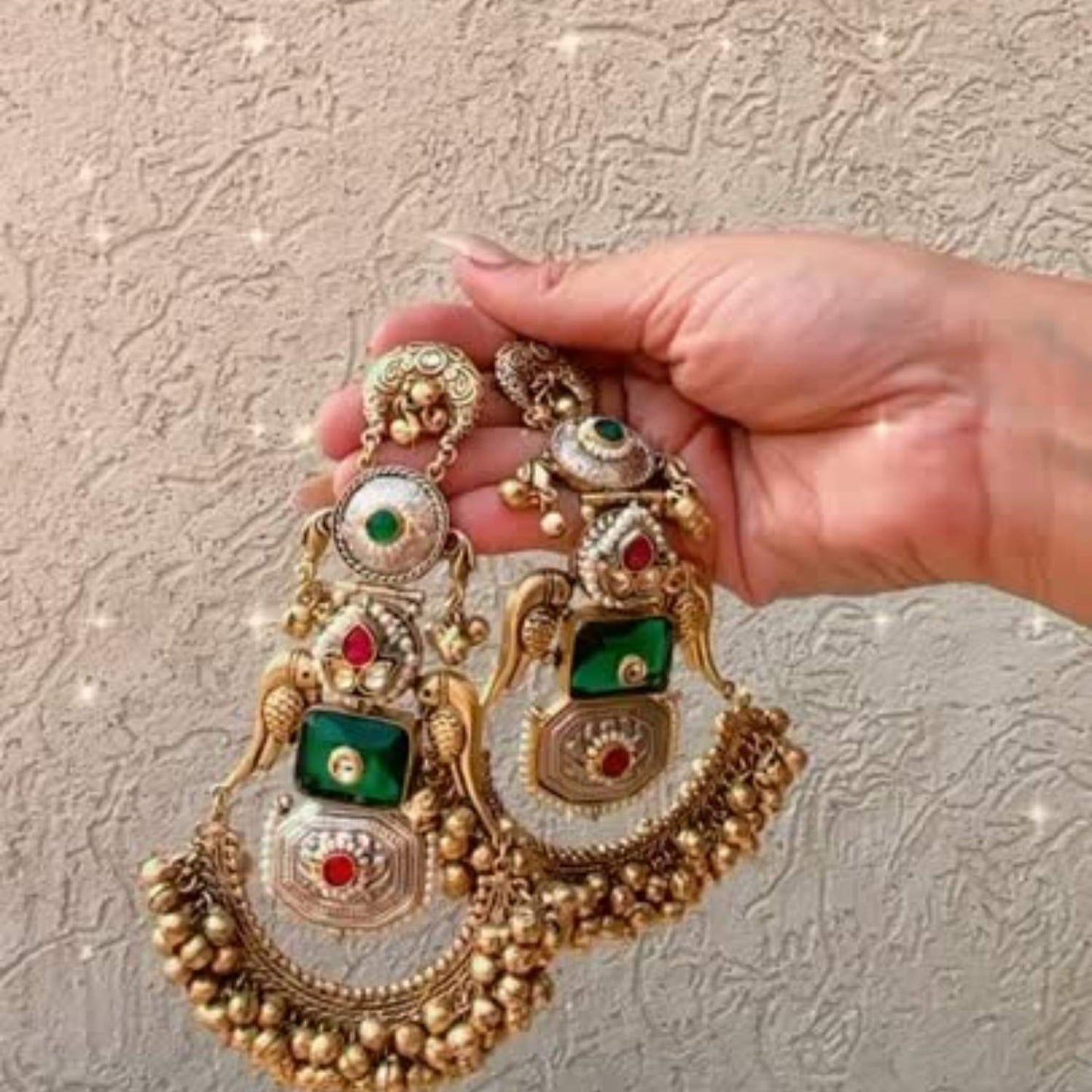 Green golden ethnic jhumkas