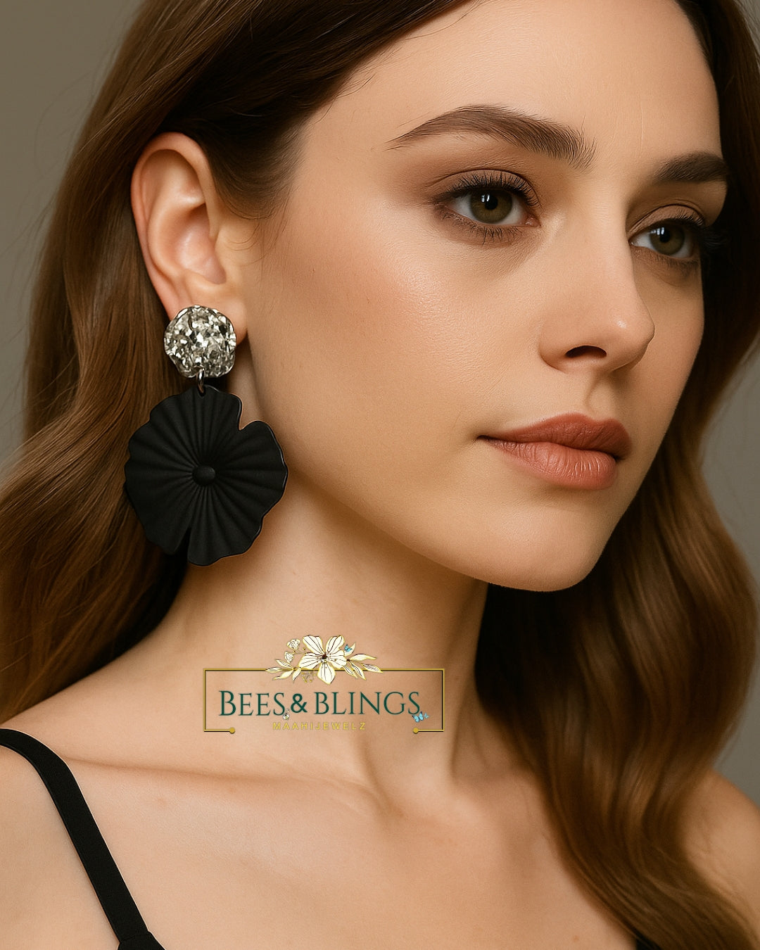 Black Floral Statement Earrings