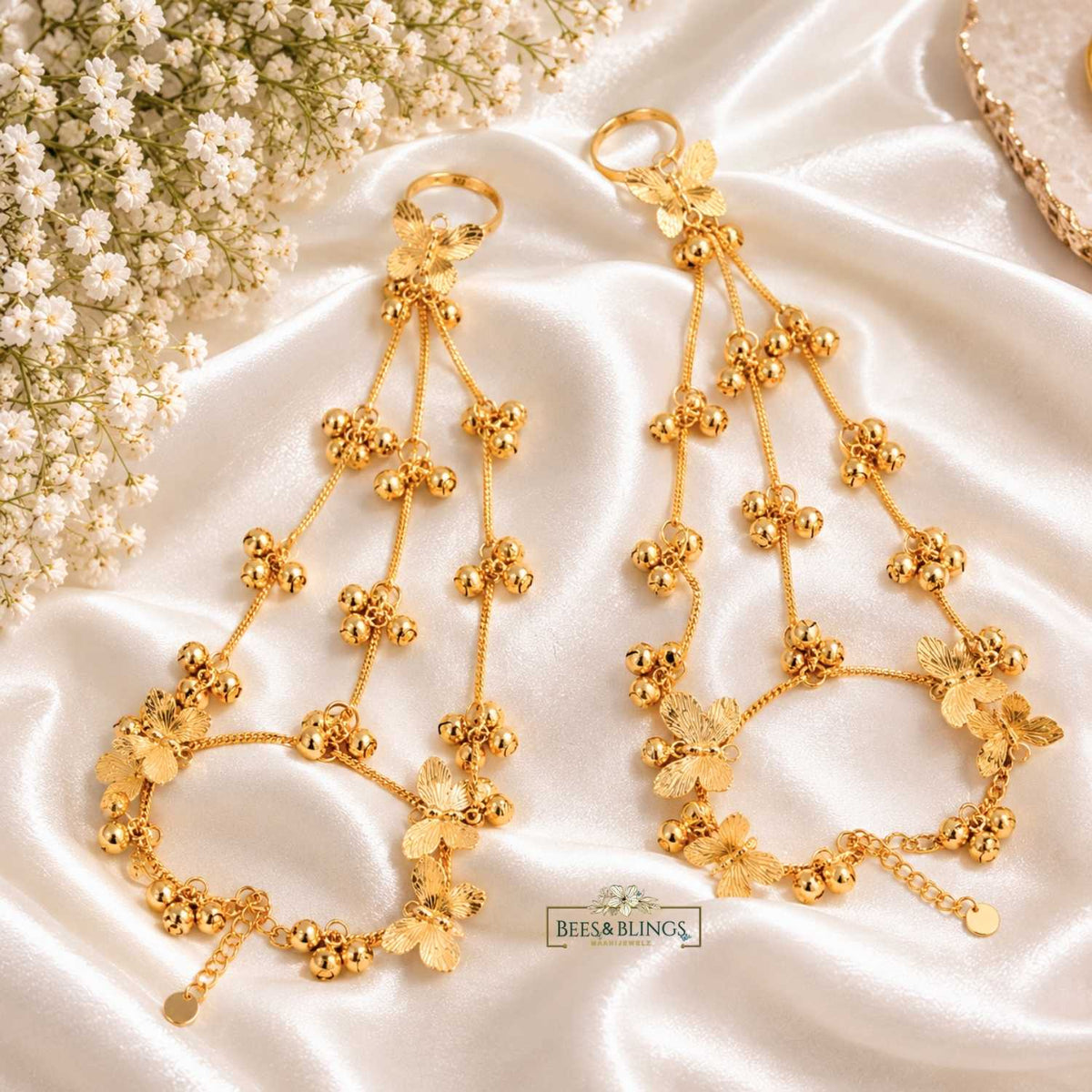 Golden Butterfly Ghungroo Haath phool (PAIR)