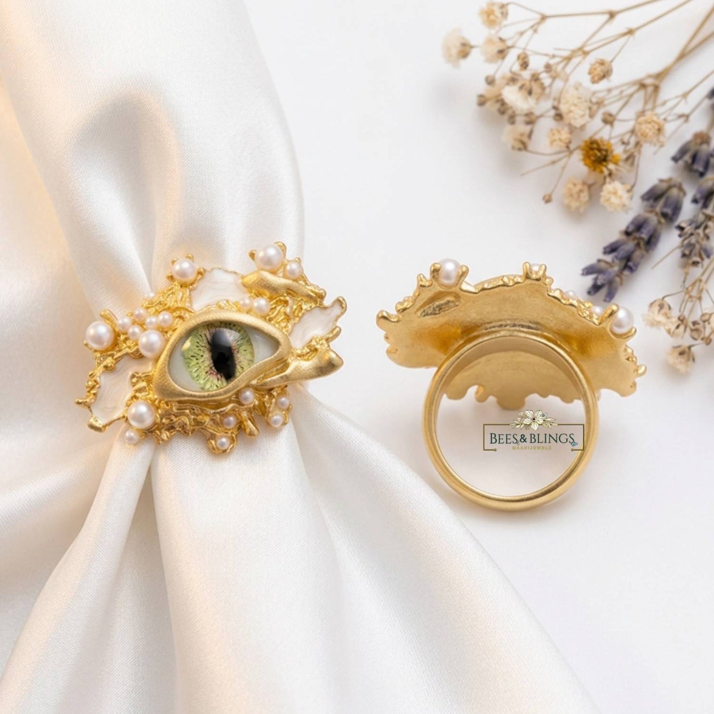 GoldPlated EvilEye Statement Ring