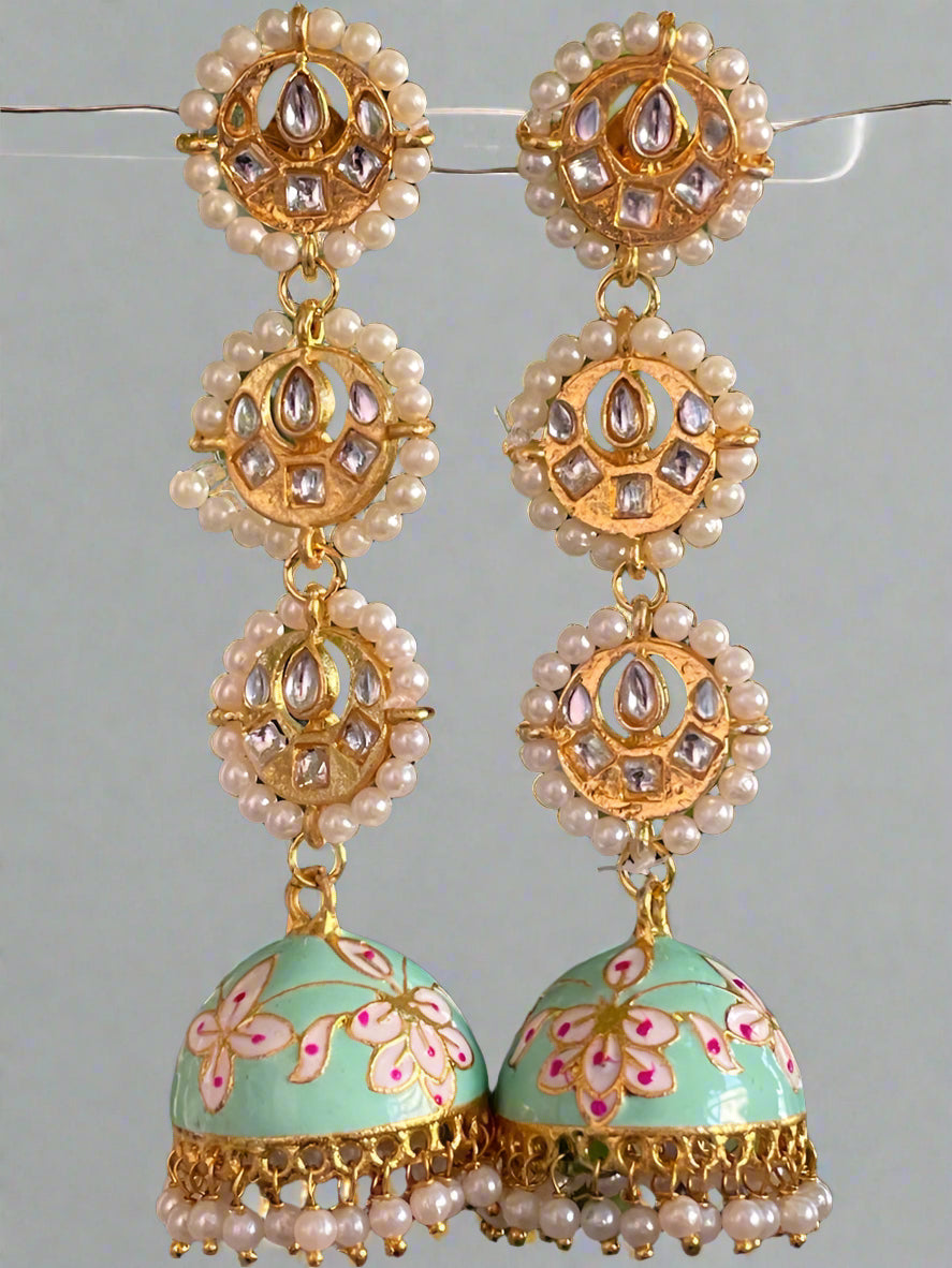 c-green kundan jhumkis