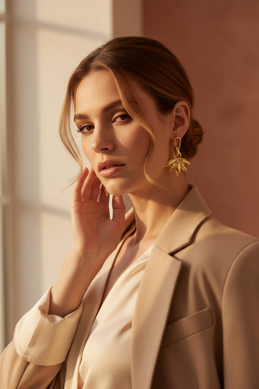 Gold Leaf Drop Statement Earrings