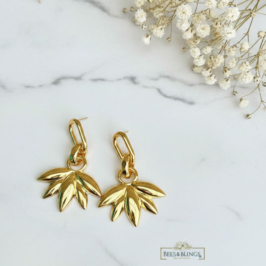 Gold Leaf Drop Statement Earrings