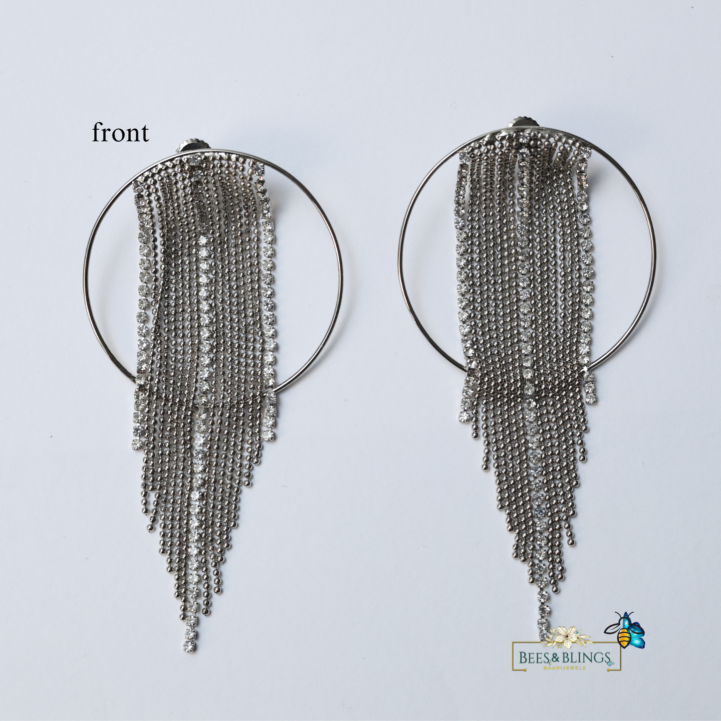 silver party tassel statement earrings