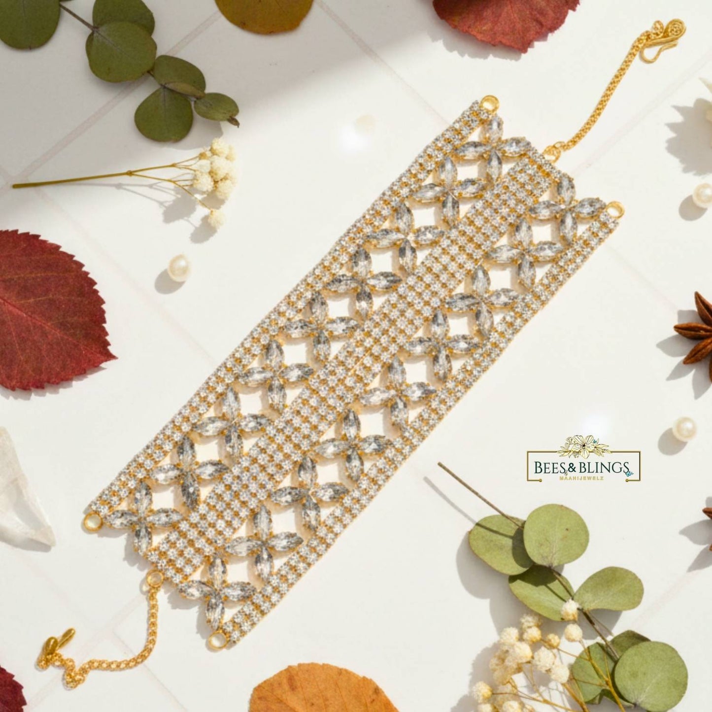 Golden crystal statement choker necklace