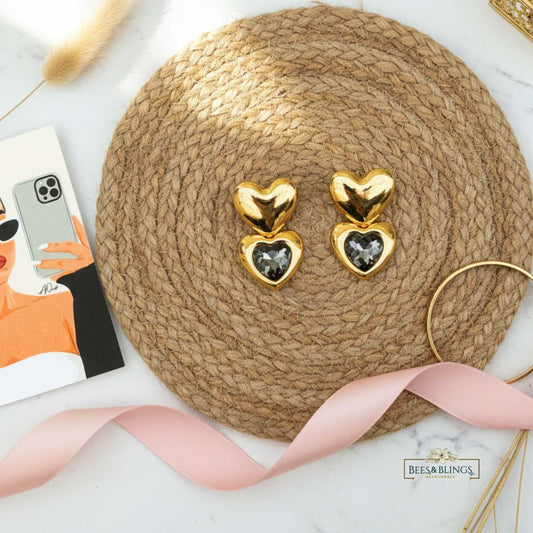 Golden Heart Crystal Earrings