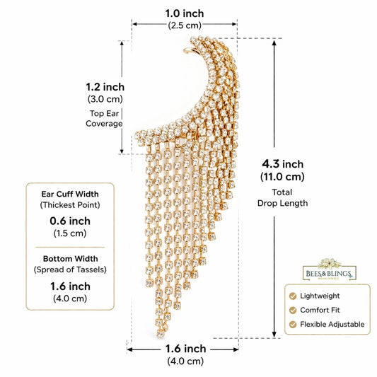 Golden Crystal Tassel Ear Cuff