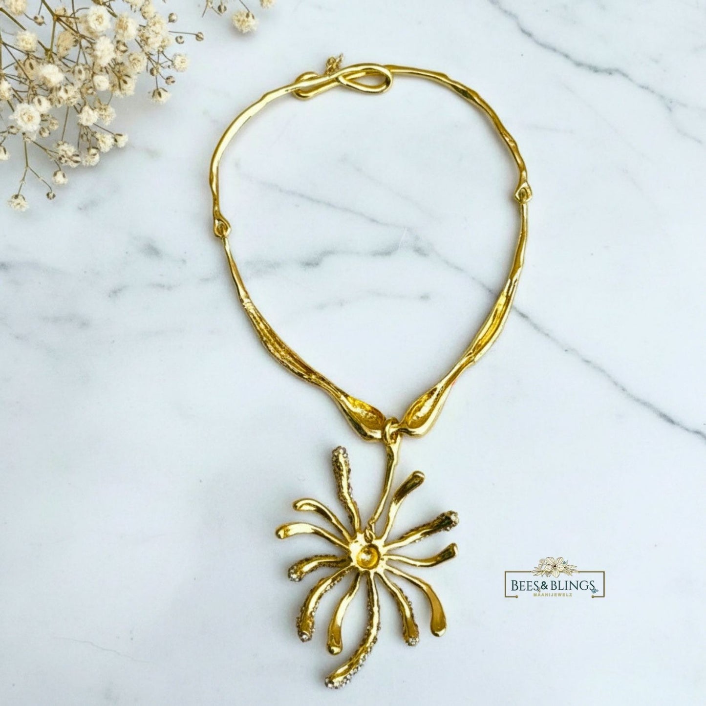 Golden Crystal Floral Necklace