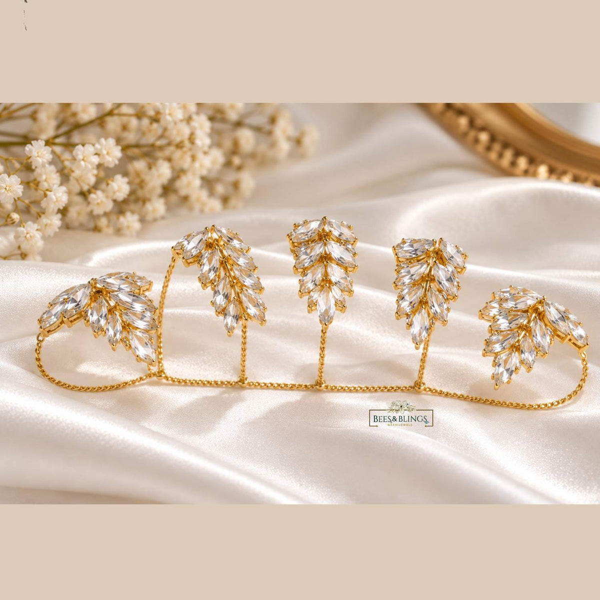 Gold Plated Crystal Leaf Statement Ring