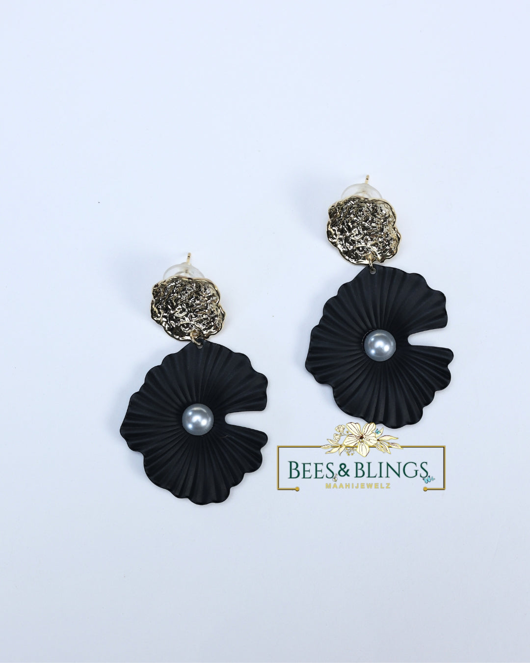 Black Floral Statement Earrings