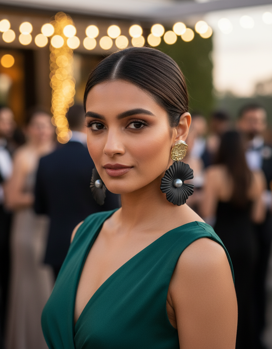 Black Floral Statement Earrings