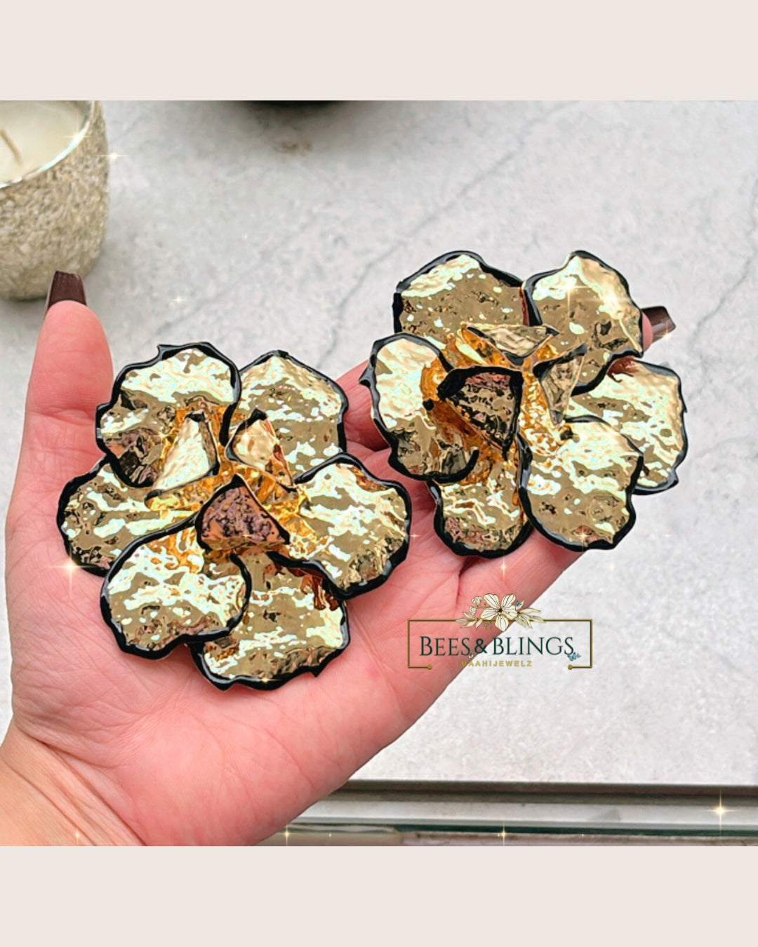 Gold Floral Statement Earrings
