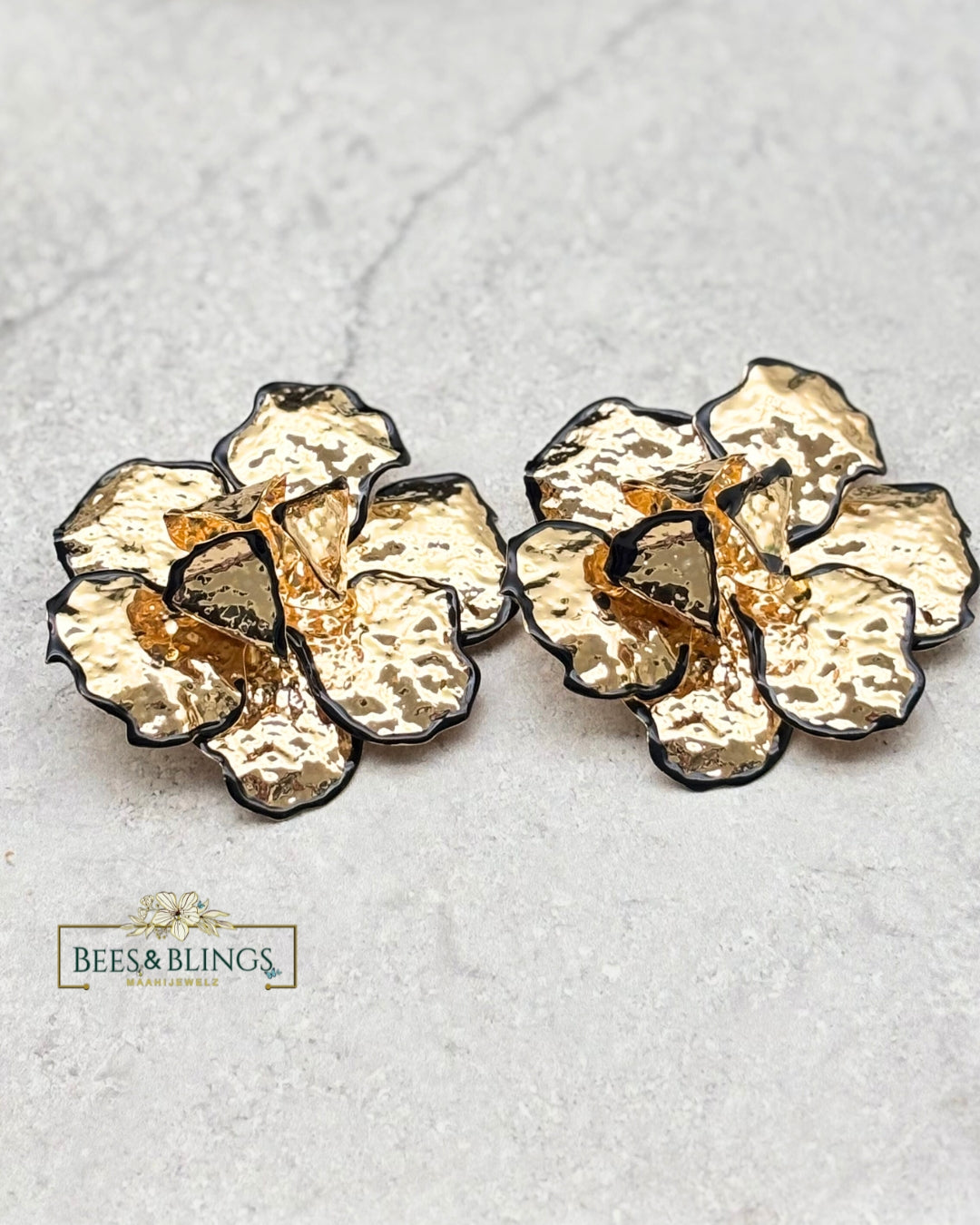 Gold Floral Statement Earrings