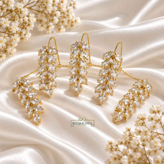 Gold Plated Crystal Leaf Statement Ring