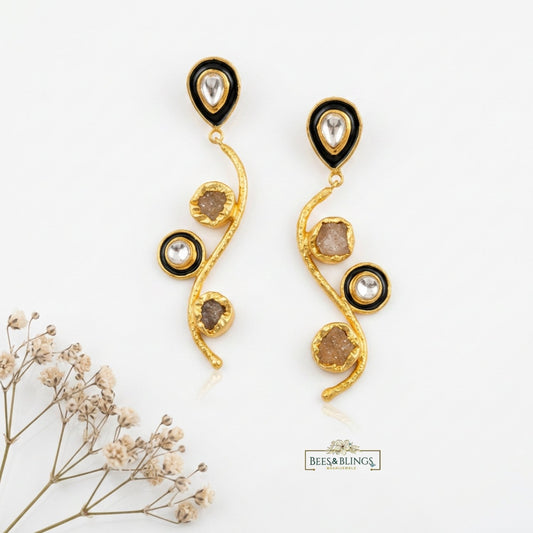 Golden Druzy Statement Drop Earrings
