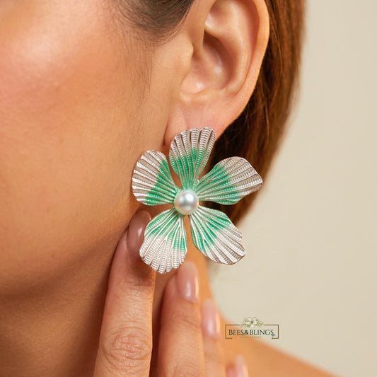 Green Blossom Statement Earrings