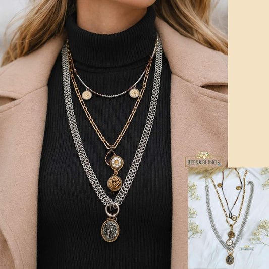 Vintage Coin Layered Chain Statement Necklace