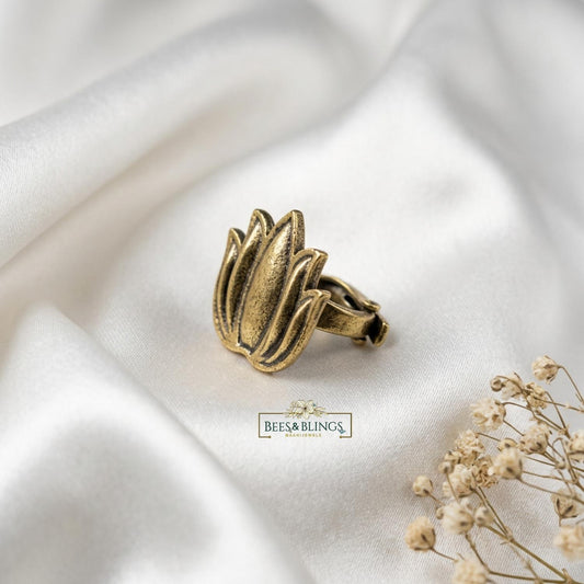 Silver oxidised Lotus Ring
