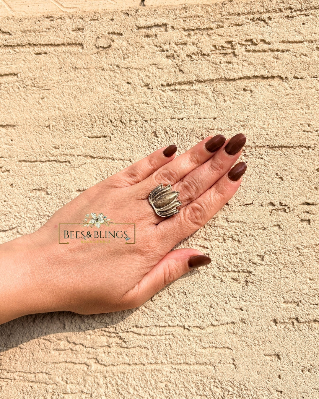 oxidised silver Lotus Ring
