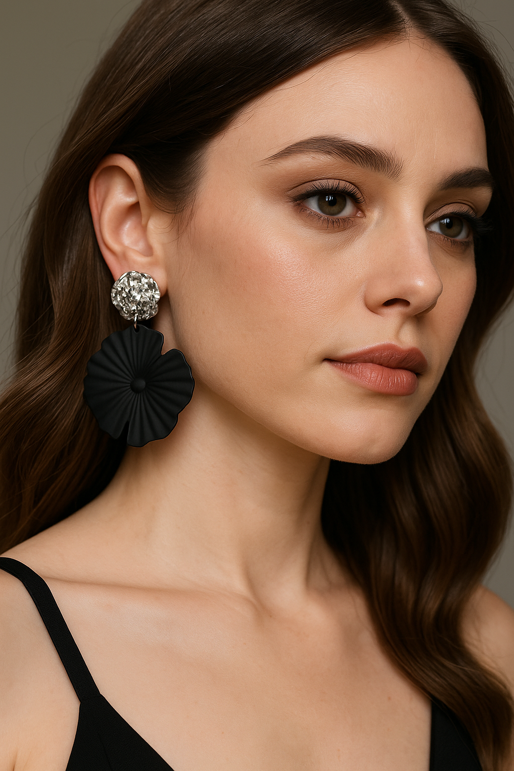 Black Floral Statement Earrings