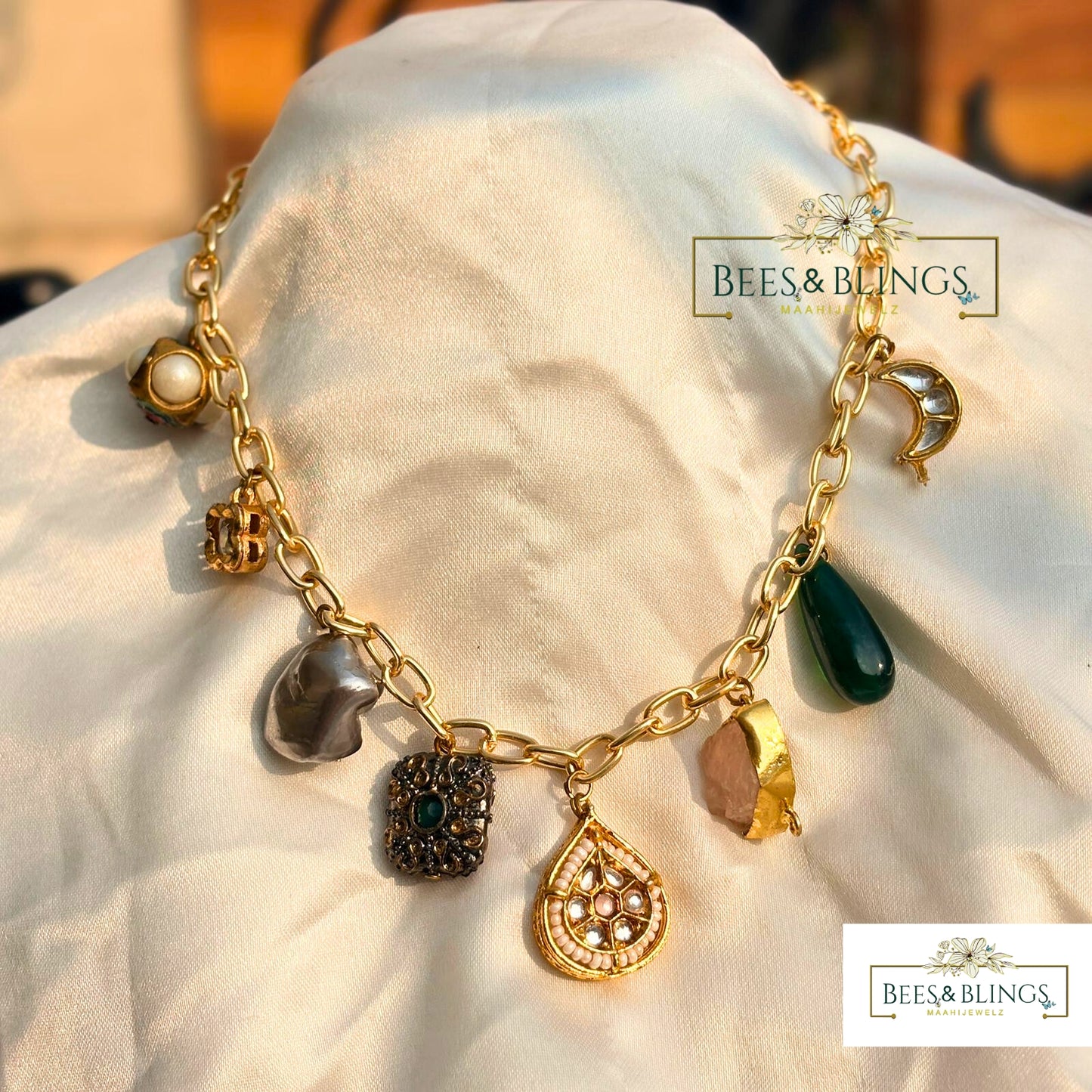 kundan charms party necklace